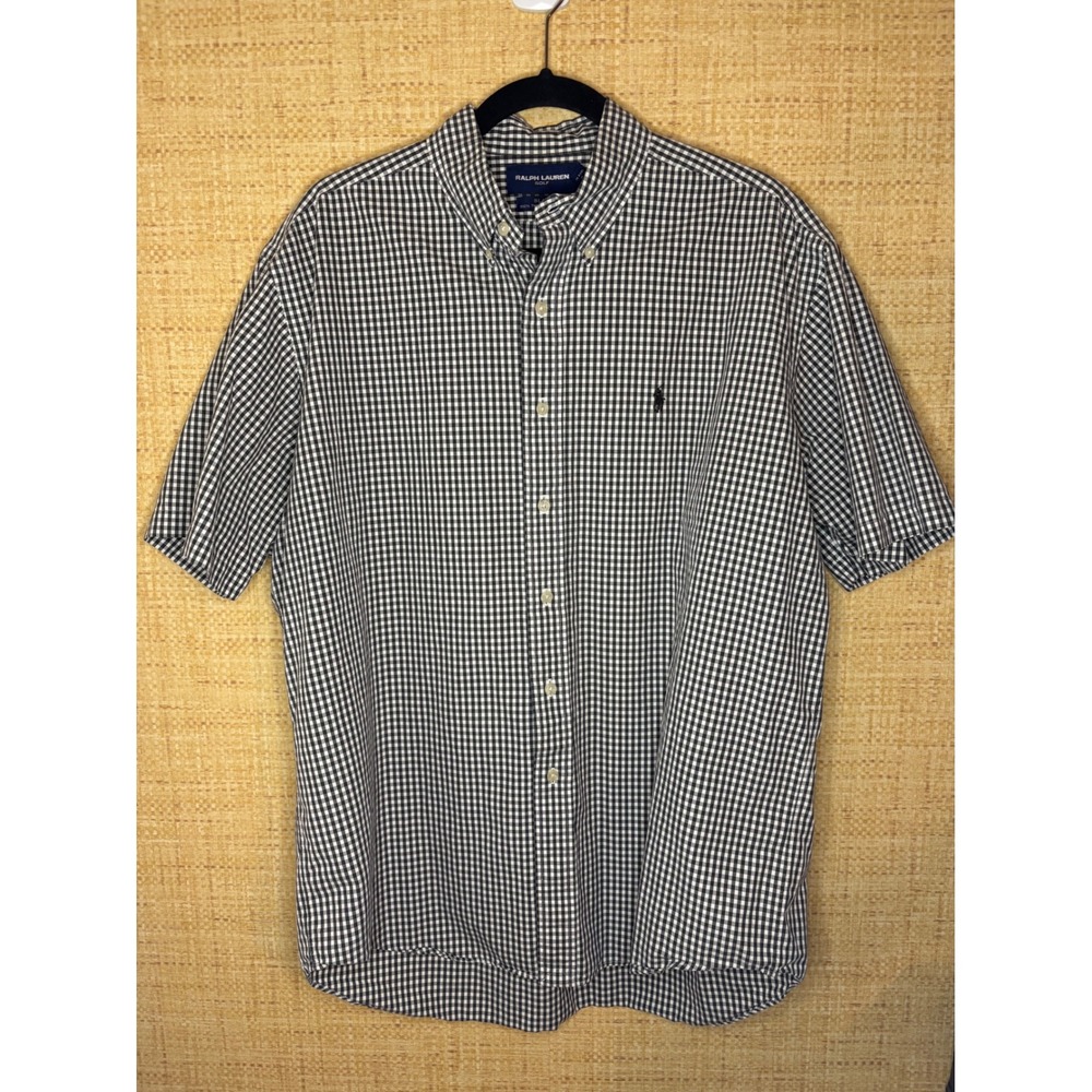 Ralph Lauren Golf Blake Shirt Mens Large Black White Gingham Cotton Short Sleeve
